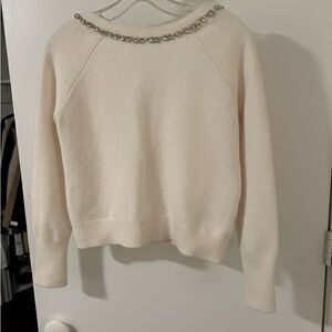 Vineyard Vines Elegant Cream Sweater with Embellished jeweled Neckline